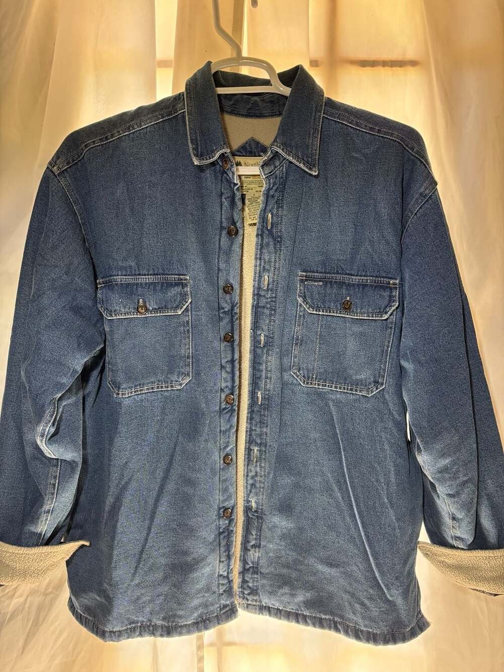 NorthCrest Sherpa Lined Denim Shirt Jacket Size L Blue